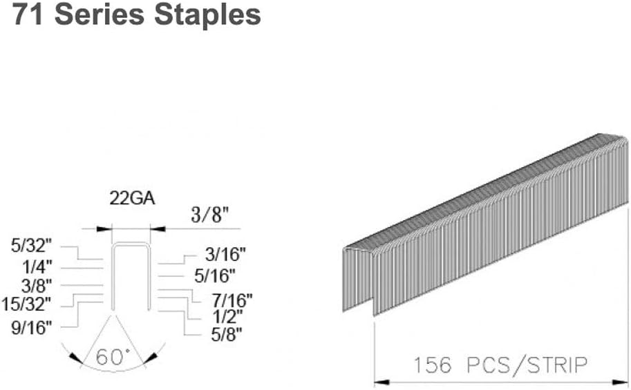 22 Gauge (22 Ga.) 3/8" Crown 5/8" Length Fine Wire Staples 10,000 pcs Galvanized C-Series C16