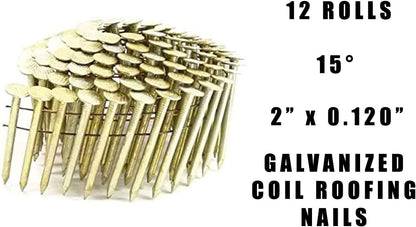 15° 15 Degree 2" Inch x 0.120" (11 Gauge) Smooth Shank Galvanized Coil Roofing Nails