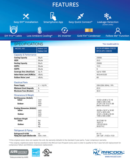 4th Generation MrCool Mr Cool DIY 18K Mini Split MiniSplit DIY-18-HP-WM-230C25 (810035935167)